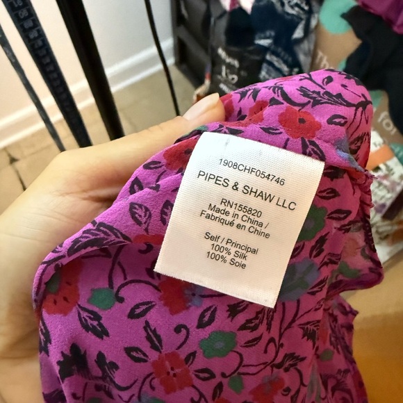 Veronica Beard Ashlynn Fuchsia Floral Silk Pintuck Blouse - Picture 5 of 9